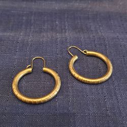 925 Sterling Silver Tribal Etched Lines Minimalist Hoop Earrings 10.7 gr #6
