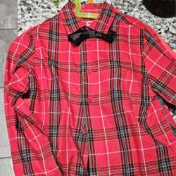 Christmas Dress Shirt With Bow And Black Dress Pants Boys Size 8