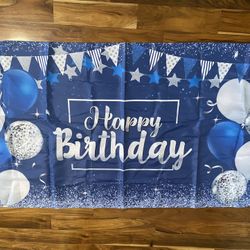 Blue Happy Birthday Backdrop 