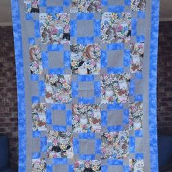 Blue Cats Quilt Top