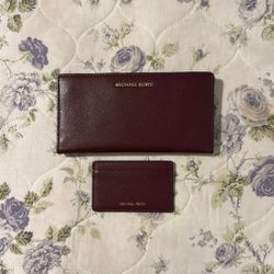 Beautiful 2 Piece Red Wallet Set Large Wallet And Cardholder - Real Authentic Michael Kors Brand