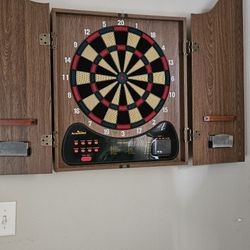 Dart board & scoreboard w/ shelf & sign