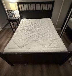 Full Size Black Bed Frame, Mattress, Box Spring & Night Stand