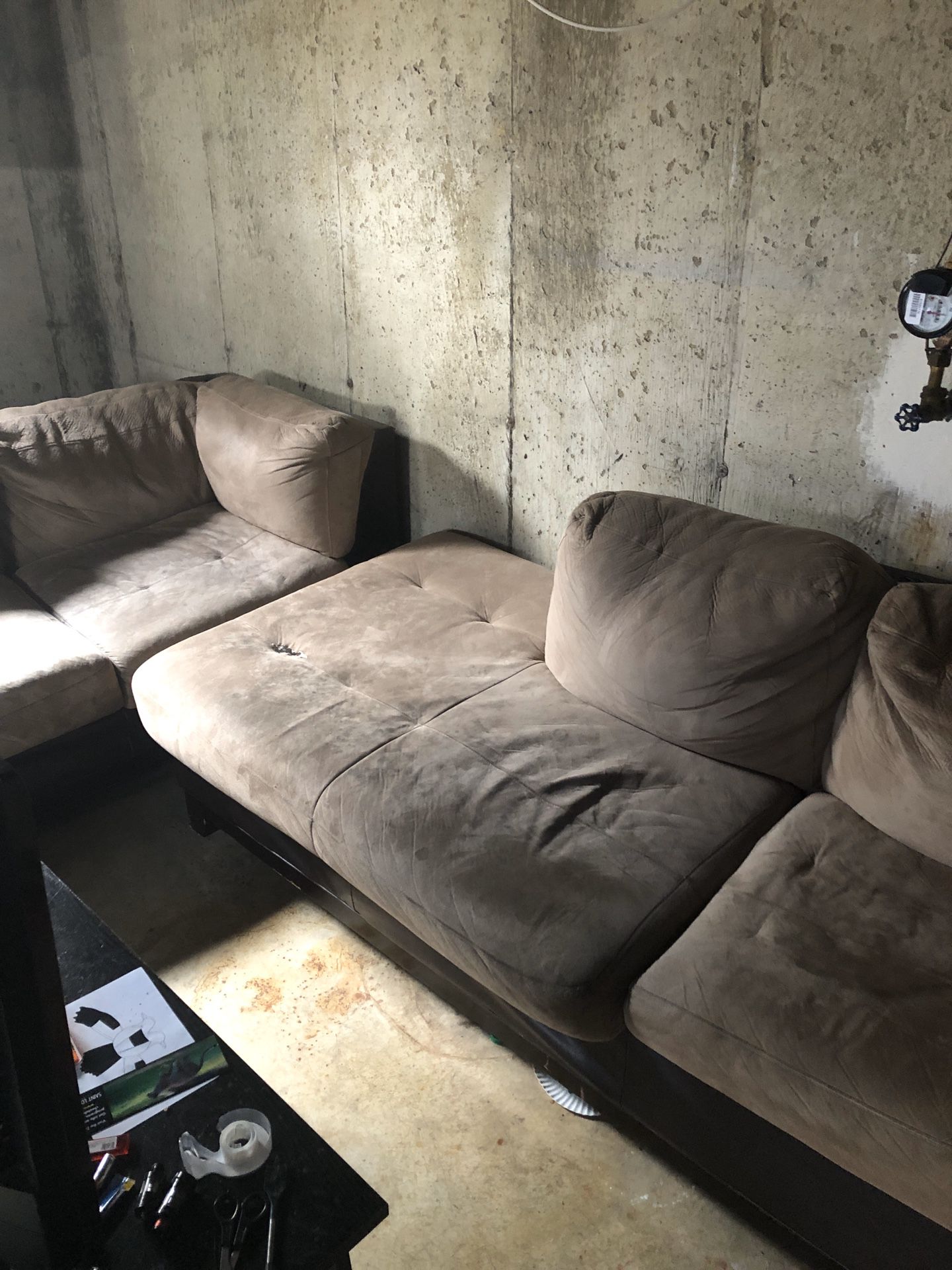 2 Piece, FREE!!, Tan and Brown Sectional one small hole