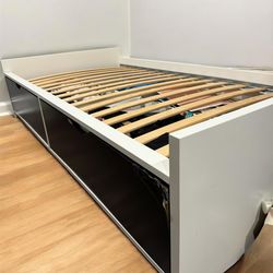 White Bed Frame with Storage and Mattress