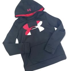 Under Armour Girls Armour Fleece Big Logo Black/Pink Hoodie NWOT Sz YLG MSRP $45