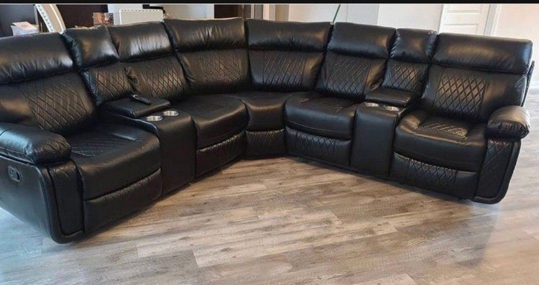 Black Reclining Leather Sectional 