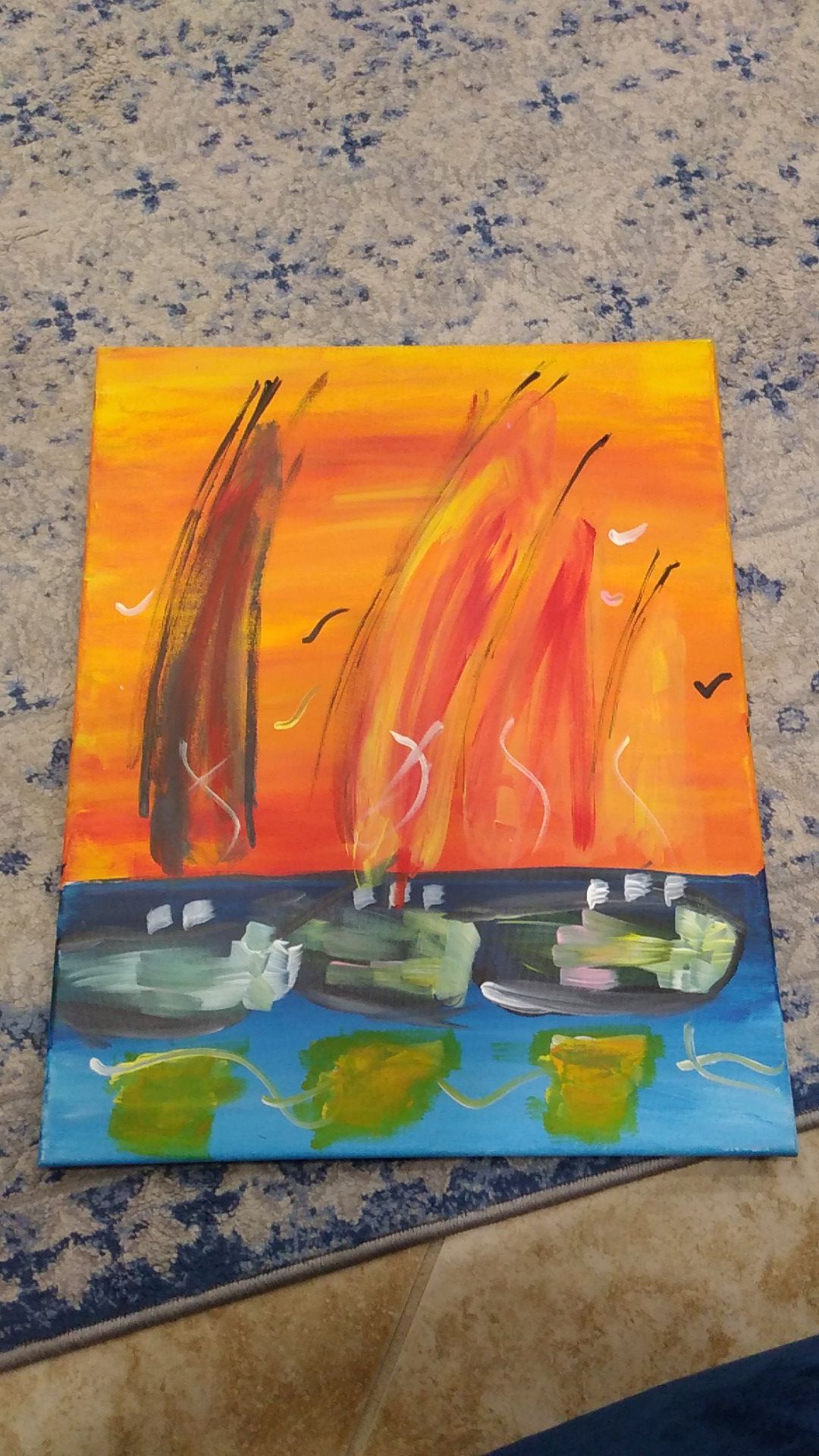 "Abstract boats" Acrylic on canvas 15"×19"