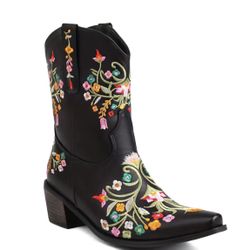 Black Embroidered Floral Boot