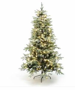 6.5 ft. PreLit Snowy PE & PVC Branches Fir Artificial Christmas Tree with Metal Stand