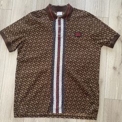 Burberry authentic Brown Patterned Polo Shirt with Striped Detail
