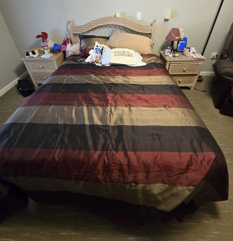 8 Piece Rattan Furniture Set With Power Bed, Dressers, Desk, More 