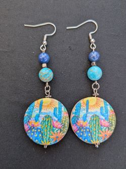Artisan crafted cactus and gemstone earrings