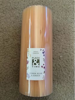 Place & Time Spring Candles Tonka Bean & Amber Ridged Pillar Candle