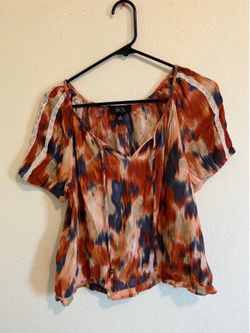 Bcx Juniors' Printed Smocked Short-Sleeve Peasant Top SIZE XL