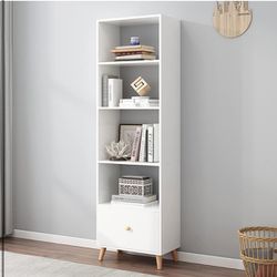 Brand New In The Box- IOTXY 5-Tier Open Shelves Bookcase - 71" Tall Modern Floorstanding Cubes Wooden Bookshelf with Storage Drawer and Legs, White 
