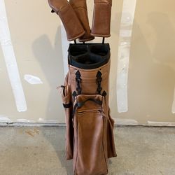 Vintage Sun Mountain “Anacart” Leather Golf Bag + Matching Headcovers + Extras