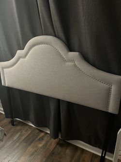 Queen Sized Grey Headboard With Silver Studs