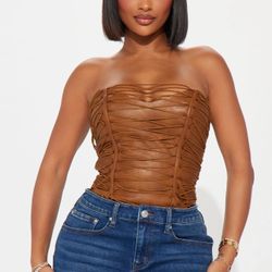 Brown Lace Up Corset Top Size Small 