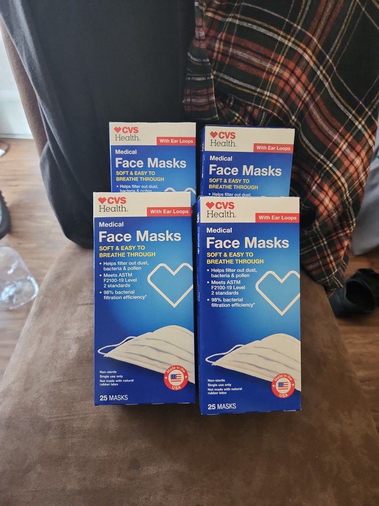 4 Boxes Face Masks..( 25 Masks Each Box )