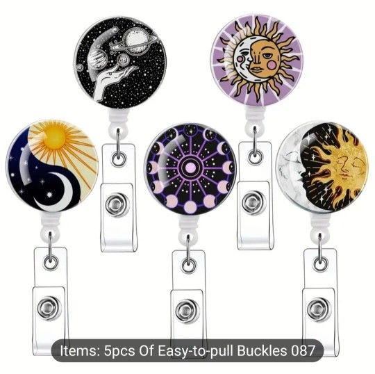 5pcs Sun Moon Badge Reels Retractable ID Holder Clip For Nurse Student Office...