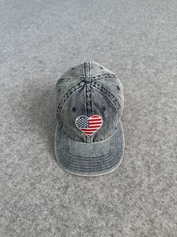 Vintage Denim Cap With American Flag Heart Patch
