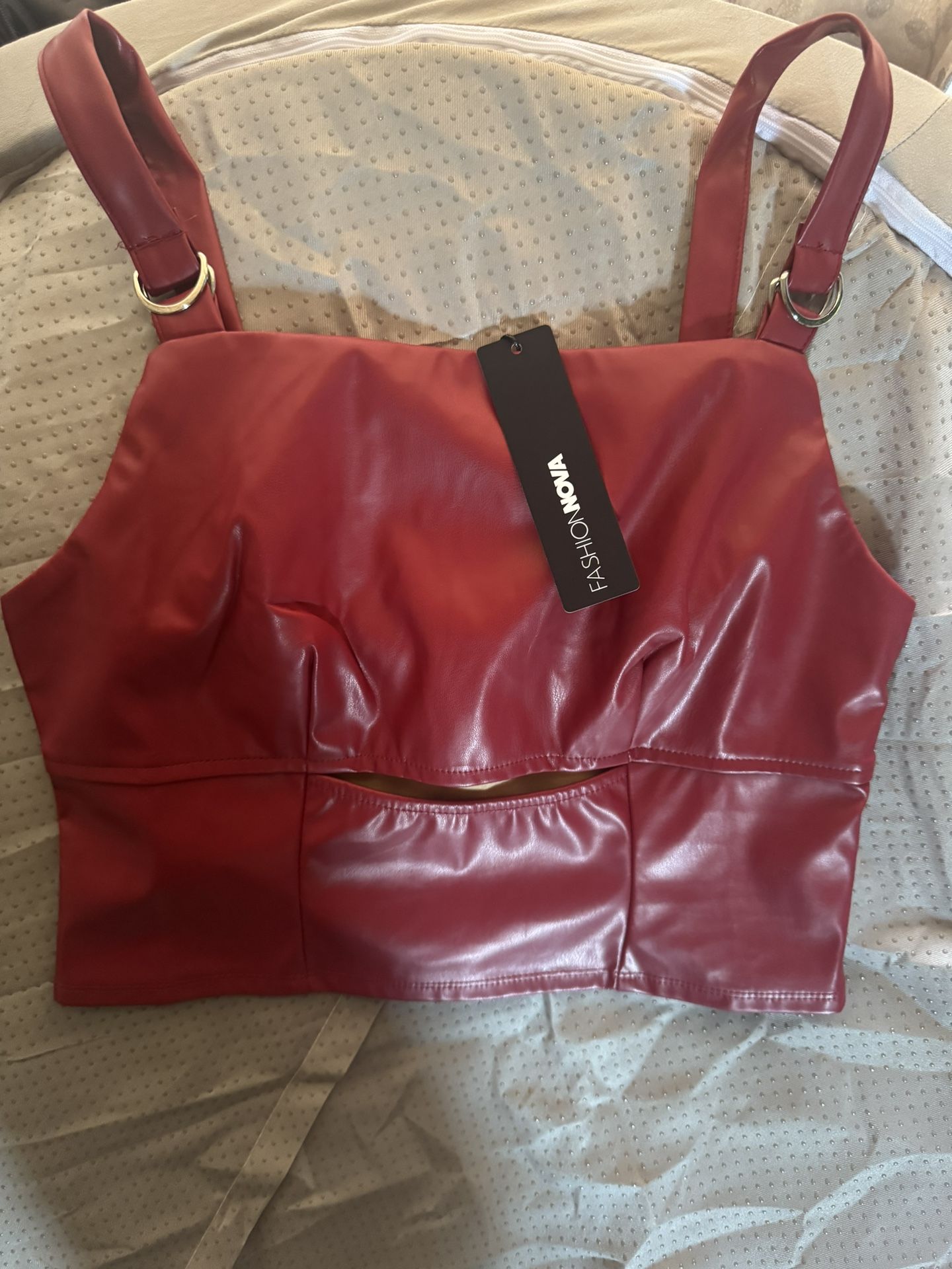 Mercy Faux Leather Cut Out Top - Red