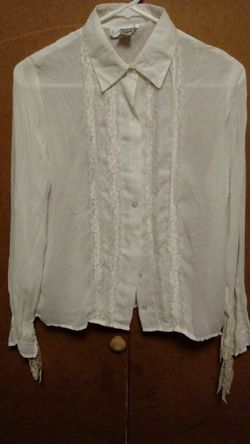 E.K. Designs White Sheer Button up Sz Sm $8