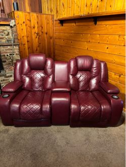 Leather Reclining USB Loveseat