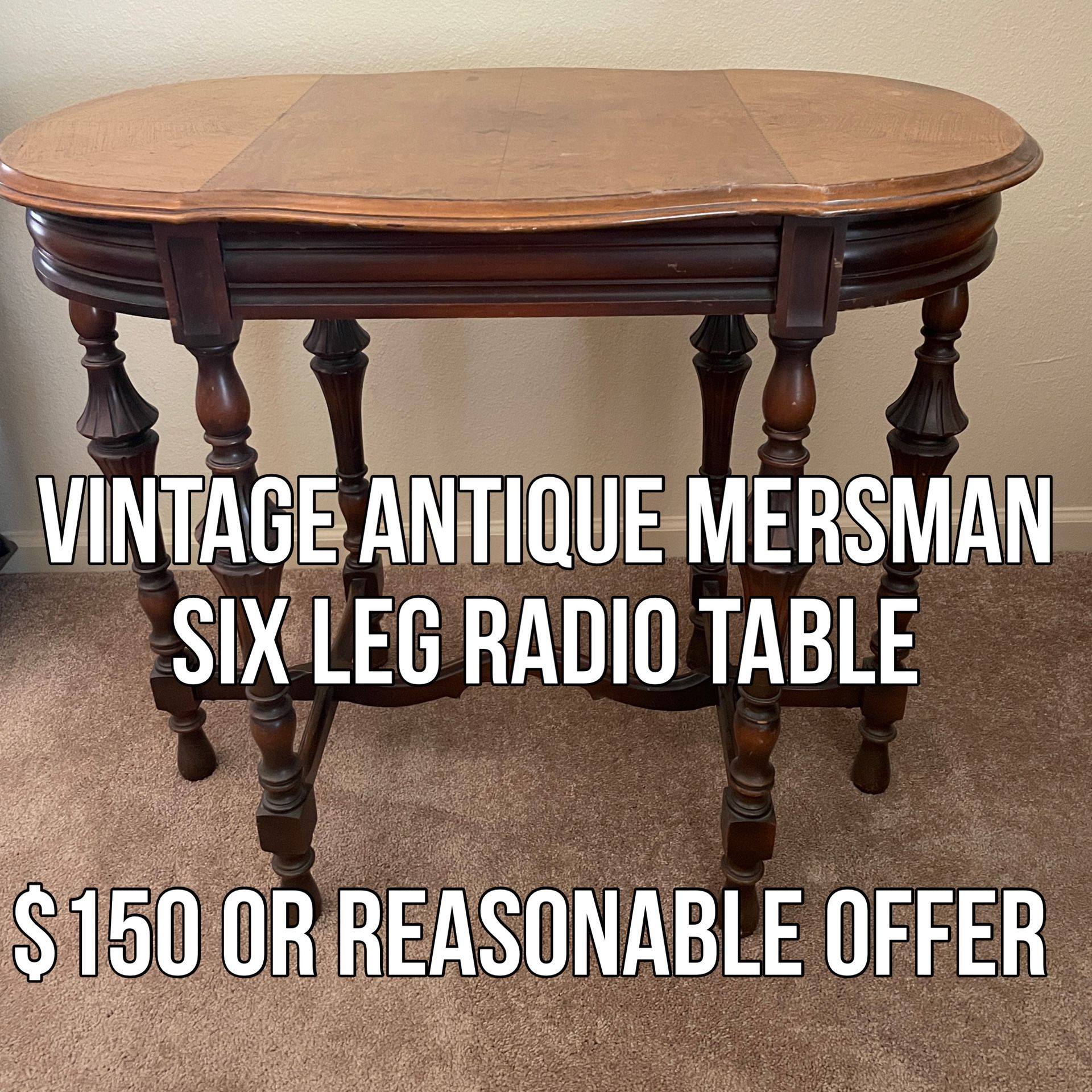 Vintage Antique Mersman Six Leg Radio Table