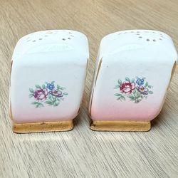 Vintage Hand painted Floral Gold Trim Salt And Pepper Shakers Piza Campanile