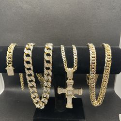 3 Gold Chains And A Bling Bracelet 