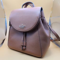 Kate Spade Lela Medium Flap Leather Backpack Warm Gingerbread Bag Purse