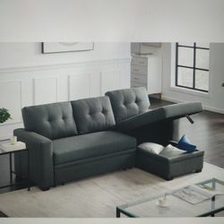Couch, Sleeper, Chaise Storage, L Shaped, Dark Gray