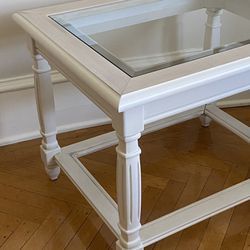 White glass Top Coffee Side Table  26” X 21” X 20” H 
