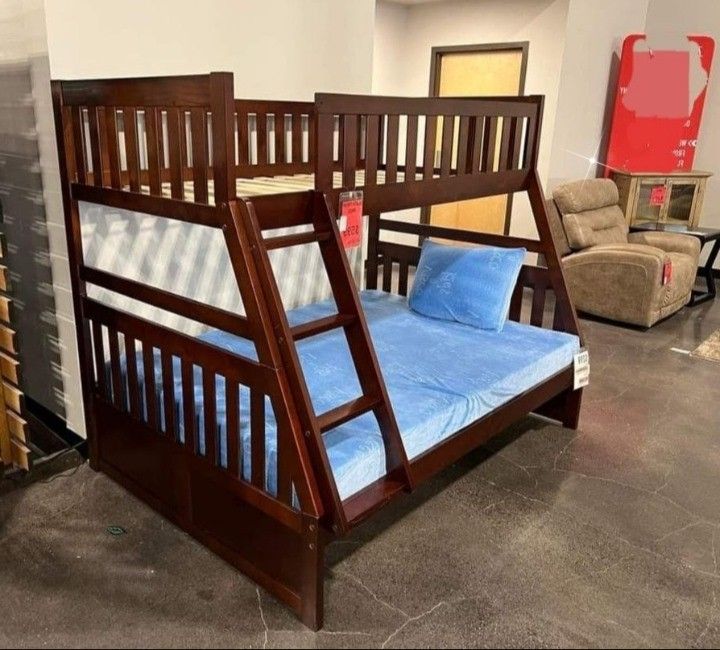 🦋Brand New ▪️ $19 Down Payment Finance ▪️▪️Rowe Dark Cherry Twin/ Full Bunk Bed