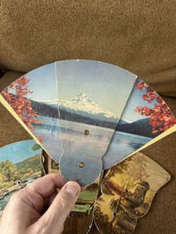 Antique Tri-Fold Hand Fans. Mt Fuji. The Last Supper Was 