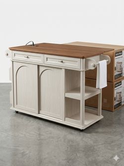 New Rolling Kitchen Island Cart - Drop Leaf Countertop w/ Outlets