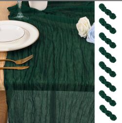 8 Pack 10Ft Cheesecloth Table Runner Dark Green, 20 X 120 Inch Rustic Gauze Boho Cheese Cloth Wedding Long Table Runner For Wedding Party Bridal Showe