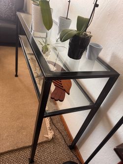 Black Metal and Glass Console Table