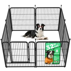 Dog Playpen for Courtyard, RV Camping, 32'' 8 Panels for Medium Dogs, Black
