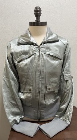 VTG Voice 100% Silk Gray Bomber Jacket Women’s Sz S Y2K