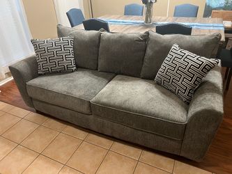 Dark Grey Queen Sofa Sleeper w/ Serta Mattress and 2 Throw Pillows