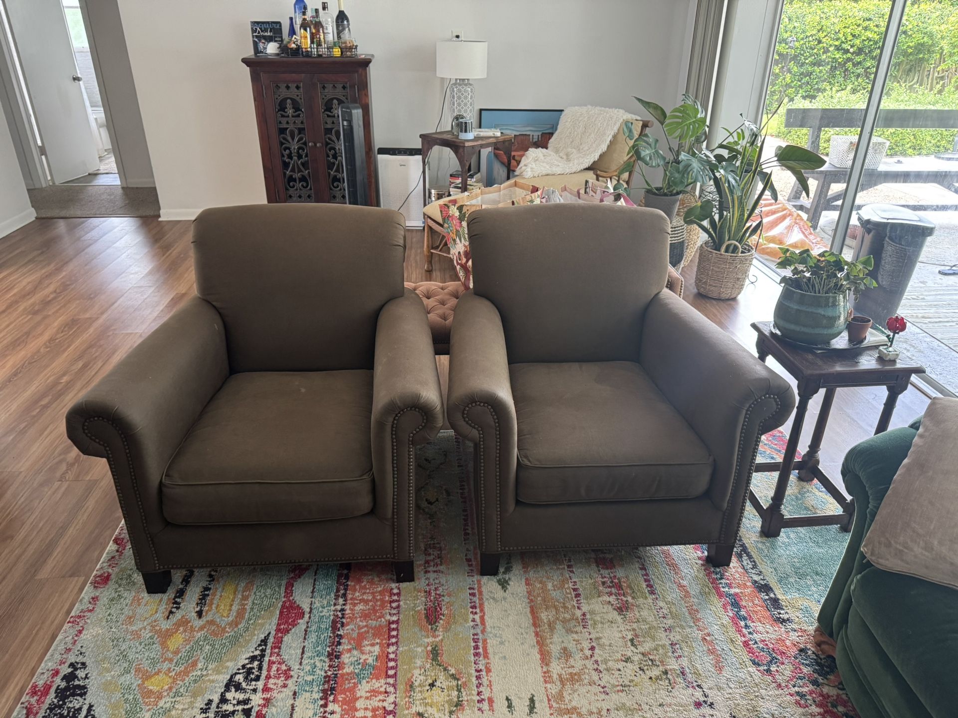 Two Restoration Hardware Chairs With Nail Head Trim