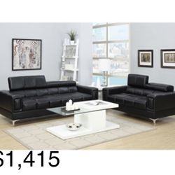 Gorgeous Black Colored 2 piece Sofa and Loveseat Set