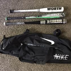 baseball bats and bag