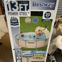 Bestway Power Steel 13' x 42" Round Above Ground Pool Set with Canopy