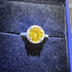Brand new 2ct size Yellow Moissanite Sterling silver S925 Engagement Ring size 6, 7, 8 pass tester