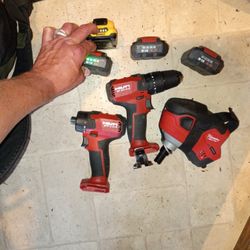 HILTI IMPACT DRILL & DRILL, MILWAUKEE HAND (PALM)  NAILER AND BATTERIES