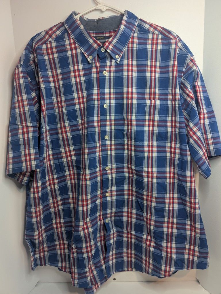 Mason James Men's Blue/Red Plaid Short Sleeve Button Down Shirt XXL pre owned